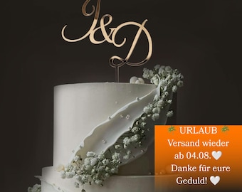 Initial Hochzeitstorte Topper Gold Tortendeko für rustikale Hochzeit Hochzeitsdekorationen Tortenaufsatz Holz