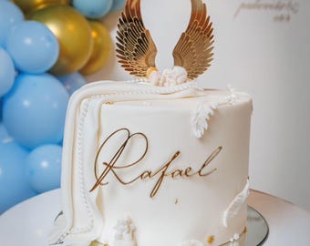 Topper per torta di battesimo con nome / Decorazione acrilica personalizzata con specchio rosa oro argento con singola parola battesimo prima comunione cristiana - Italia