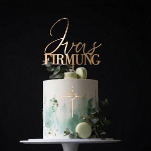 Zur Konfirmation Cake Topper Gold Firmung, Tortendeko Junge Kreuz Taube, Kommunion Caketopper