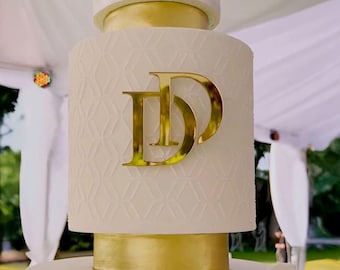 Goldener Monogramm Hochzeitstortenaufsatz, personalisierte Initialen, Jubiläums,Tortendekoration