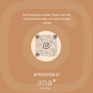 Markenkarte von ana mit QR-Code und Pflegehinweisen für die handgefertigte Dekoration.