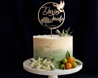 Zur Taufe Gold Lebensbaum Cake Topper, Taube Taufdekoration, Tortendeko Tauffeier Personalisiert
