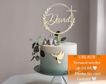 Cake Topper Taufe Tortenaufsatz Tortenstecker personalisiert Name Taube Acryl Gold Tauftorte Deko Kommunion Konfirmation