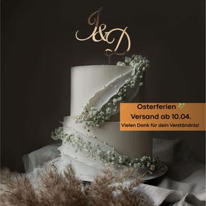 Initial Hochzeitstorte Topper Gold Tortendeko für rustikale Hochzeit Hochzeitsdekorationen Tortenaufsatz Holz