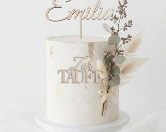 Cake Topper zur Taufe mit Namen Tauftorte Deko Holz Caketopper Tortendeko Kreuz Acryl Gold