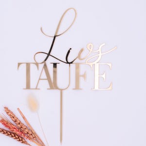 Cake Topper Set zur Taufe mit Namen, Tauftorte Deko aus Holz oder Acryl Gold Topper mit Namen