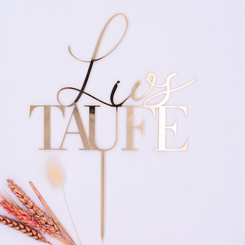Cake Topper Set zur Taufe mit Namen, Tauftorte Deko aus Holz oder Acryl Gold Topper mit Namen