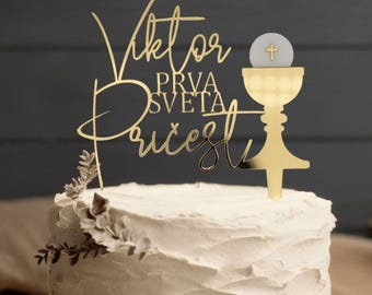 Gold Caketopper Name zur Erstkommunion personalisiert Tortendeko Caketopper Konfirmation Kommunion