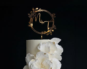 Gold Initial Hochzeitstorte Topper Tortendeko für rustikale Hochzeit Hochzeitsdekorationen Tortenaufsatz Holz