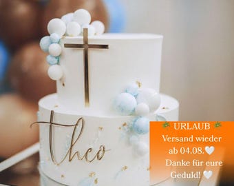 Cake Topper Set zur Taufe mit Namen, Tauftorte Deko Acryl Gold Name und Kreuz