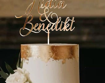 Gold Hochzeit topper Tortendeko Hochzeitstorte Caketopper personalisiert 2 Namen