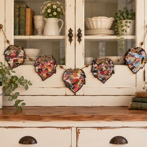 Patchwork Leaf Garland, Handmade Fall Banner, Fabric Leaf Bunting, Cottage Autumn Decor, Farmhouse Mantel Garland, Rustic Fall Decor