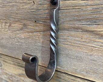 Twisted J-Hook – Hand Forged Blacksmith Made Steel Wall Hook