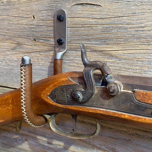 Rustic Leather Wrapped Gun Hooks - Classic Brushed Steel with Brown Leather (Set of 2)
