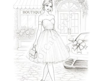 Fashion Coloring Book for Adults | Couture Gowns (Digital Download) Printable coloring pages