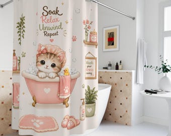 Kitten, Cat, Bathtub, Shower Curtain | Whimsical Watercolor Bathroom Decor, Kids Bath