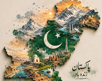 Mapa de Pakistán para pared, póster de viaje vintage, decoración minimalista para el hogar (descarga digital)