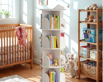 4-Tier, Rotating Bookshelf, Kid-Friendly Storage Tower, 60kg Load-Bearing Bookcase