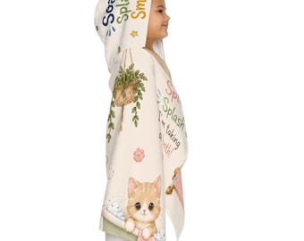 Kitten Bath Time Hooded Towel | Watercolor Cats, Bubbles, Paw Prints