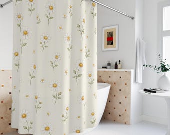 Watercolor Daisy Shower Curtain | Cottagecore Floral Botanical Bathroom Decor