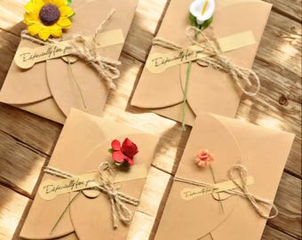 Handmade Dried Flower Greeting Cards Set, Vintage Blank Notes with Envelopes