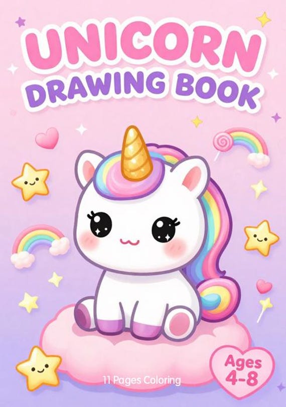 Unicorn drawing, Kawaii, Coloring Pages for Kids, Magical Printable…
