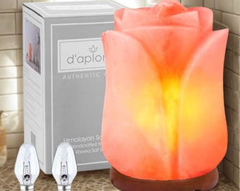 Natural Himalayan, Salt Lamp, Hand Carved, Rose Crystal Rock, Dimmer Cord, Relaxing Light