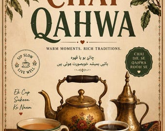 Decoración de pared Chai Qahwa / Póster vintage de té y café / Decoración de cocina islámica en urdu (descarga digital)