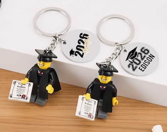 Portachiavi personalizzato con minifigure per la laurea, portachiavi Classe 2026, minifigure personalizzate per la laurea, regalo di laurea personalizzato, decorazioni per la laurea