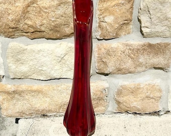 Vintage LE Smith Amberina 6-bloemblaadje gedraaide vaas 19,5" hoog