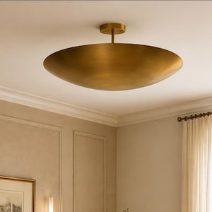 Lámpara de techo Sputnik de latón: Lámpara de techo empotrada de estilo moderno de mediados de siglo - Iluminación minimalista de latón para sala de estar y dormitorio.