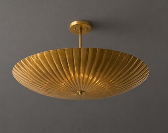 1950s Mid Century Modern Sputnik Chandelier, 6 Light Antique Brass Ceiling Light, Custom Flush Mount Fixture, Vintage Modern Lighting