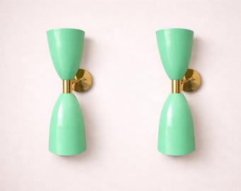1950s Mid Century Brass Italian Diabolo Wall Sconce Light Fixture – Handmade Brass Pair