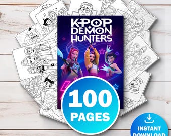 100 KPOP Demon Hunters målarbilder | Anime målarbok PDF | Digital nedladdning | Kpop fankonst för barn och tonåringar