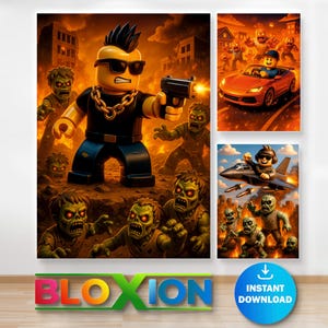 Roblox Zombie Poster Set: Gamer Room Decor (Digital Download, A1-A3 Sizes)