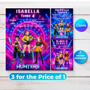 Birthday Invitation for K-pop Demon Hunters, Editable K-pop Party Invitation, Digital BTS-style Card, Demon Hunters Birthday Party