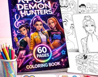 KPOP Demon Hunters Coloring Book | 60 Pages Anime Girl  | A4 PDF Instant Download