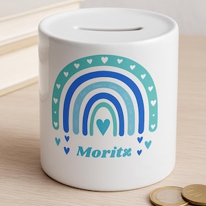 Personalized money box with rainbow – gift for children – name customizable – money box boy