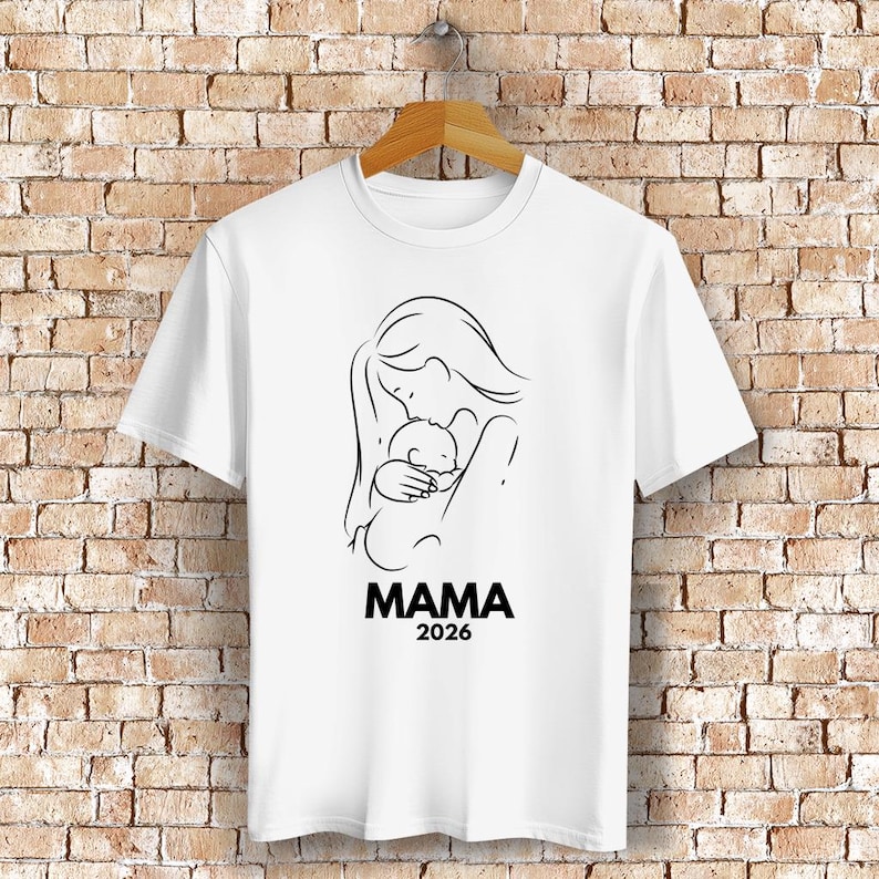 Mama 2026 Shirt, Pregnancy Announcement Shirt, Expectant Mother Gift, First Time Mom Gift, Pregnancy Shirt White