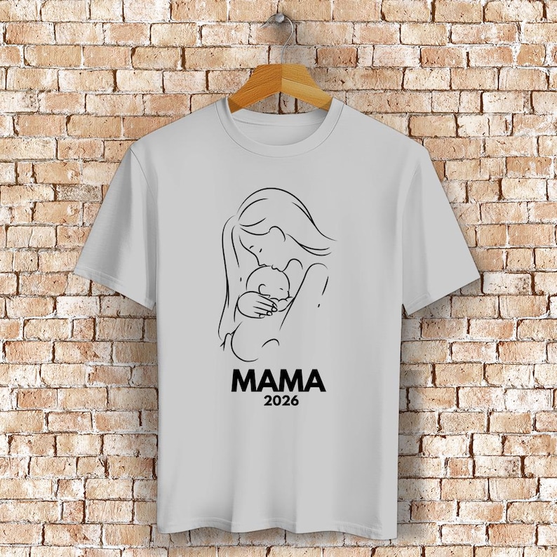 Mama 2026 Shirt, Pregnancy Announcement Shirt, Expectant Mother Gift, First Time Mom Gift, Pregnancy Shirt Mid Heather Grey