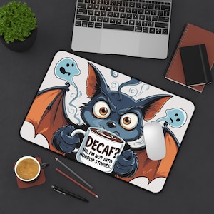 Spooky Bat Desk Mat - Whimsical Halloween Design, Home Office Decor, Halloween Lovers Gift, Writer&#39;s Desk Pad, Bat Mug Theme, Cute Bat Mat