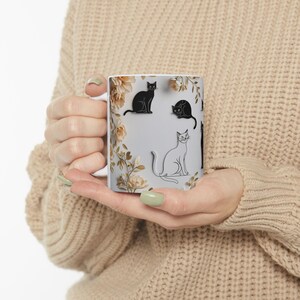 Floral Cat Ceramic Mug: Charming Coffee Tea Cup, Cat Lover Gift
