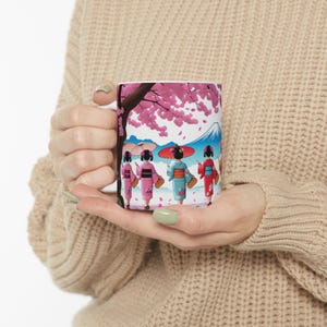 Japanese Cherry Blossom Ceramic Mug, Sakura Art Coffee Cup, Floral Tea Mug, Gift for Tea Lovers, Asian Decor