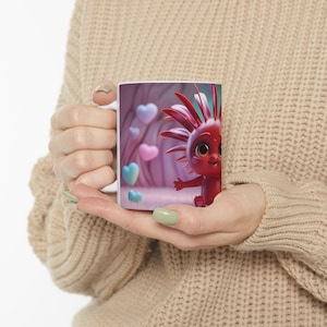 Taza de cerámica con diseño de criatura adorable, regalo divertido para niños, ideal para cumpleaños y decoración única para el hogar.