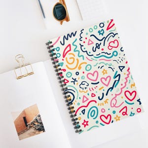 Colorful Spiral Notebook - Fun Doodle Design, Perfect for Journaling, School, Artists, Gift for Friends, Creative Writing