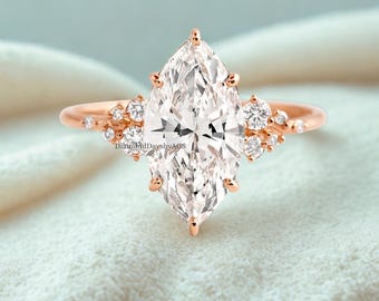 Marquise geslepen lab diamanten ring vintage diamanten verlovingsring massief goud unieke sneeuwjacht 6 griffen verlovingsring lab diamanten trouwring