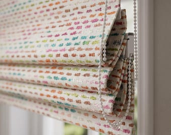 Colorful Embroidered Roman Shade, Textured Ivory Roman Blind, Multi Color Dash Fabric Window Shade, Kids Room Nursery Roman Curtain