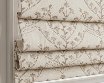Estor romano botánico, estor romano de lino, estor floral beige para ventana, cortina OEKO TEX a medida, estor neutro para habitación infantil o cocina