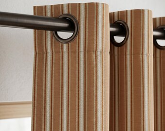 Beige Striped Curtains, Cotton Linen Curtain Panels, Oatmeal Neutral Drapes, Farmhouse Stripe Curtains, Custom Linen Look Window Curtains