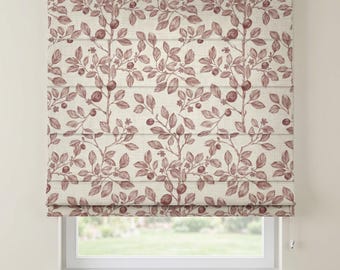 Botanical Roman Shade, Mauve Floral Roman Blind, Ivory Linen  Window Shade, Custom Fabric Roman Curtain for Bedroom Nursery Kitchen